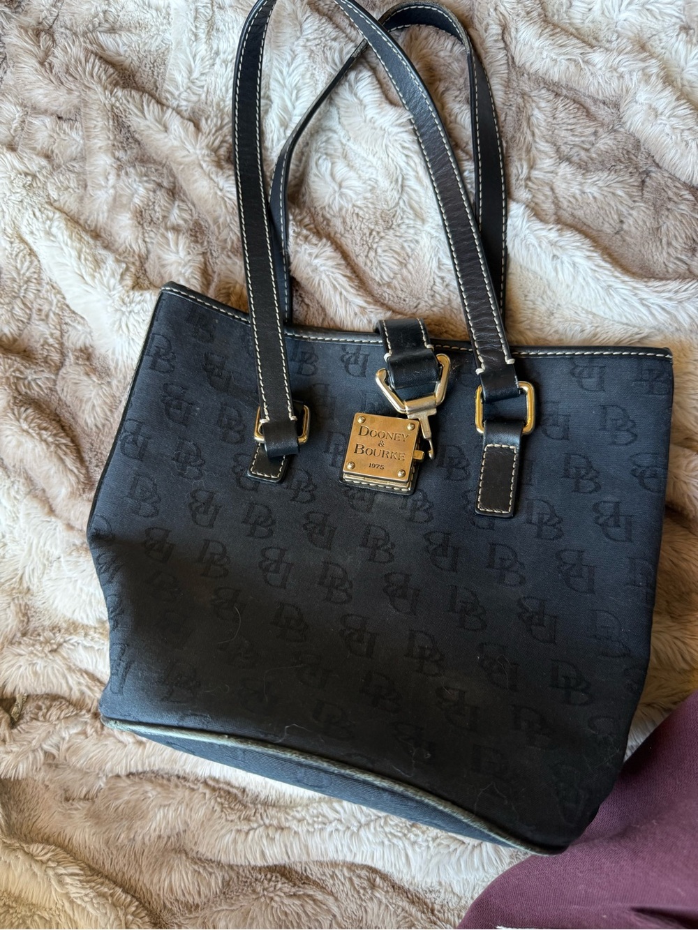 Dooney & Bourke Black Signature Jacquard Tote with Gold Plate